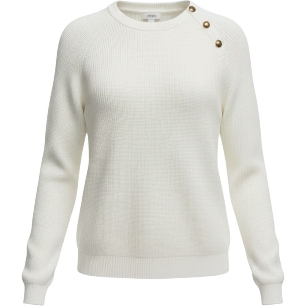 J.Crew Sweater Womens Large Ivory Ribbed Gold Button Shoulder Preppy Nautical